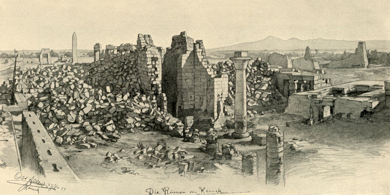 Romos templomok Karnakban, Egyiptomban, 1898. alkotó: Christian Wilhelm Allers