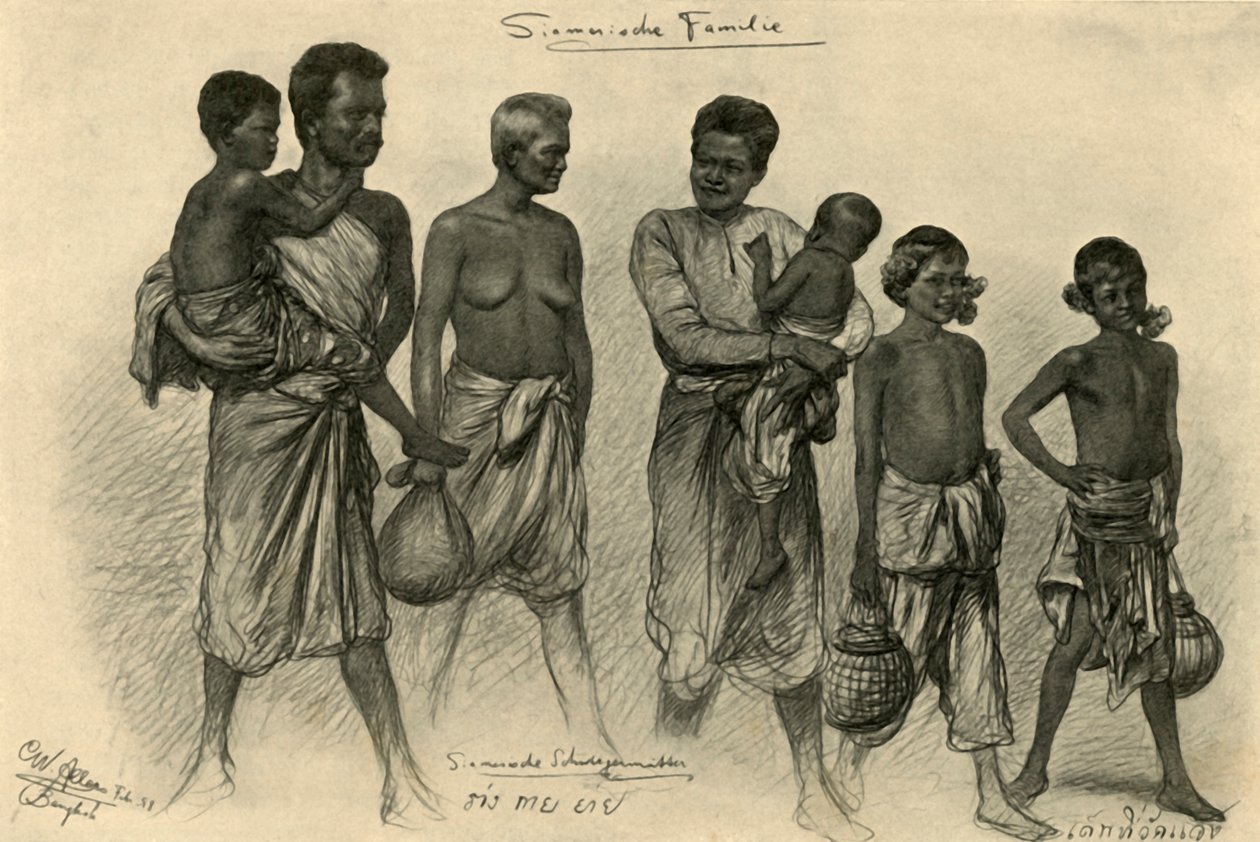 Sziámi család, Bangkok, 1898. alkotó: Christian Wilhelm Allers