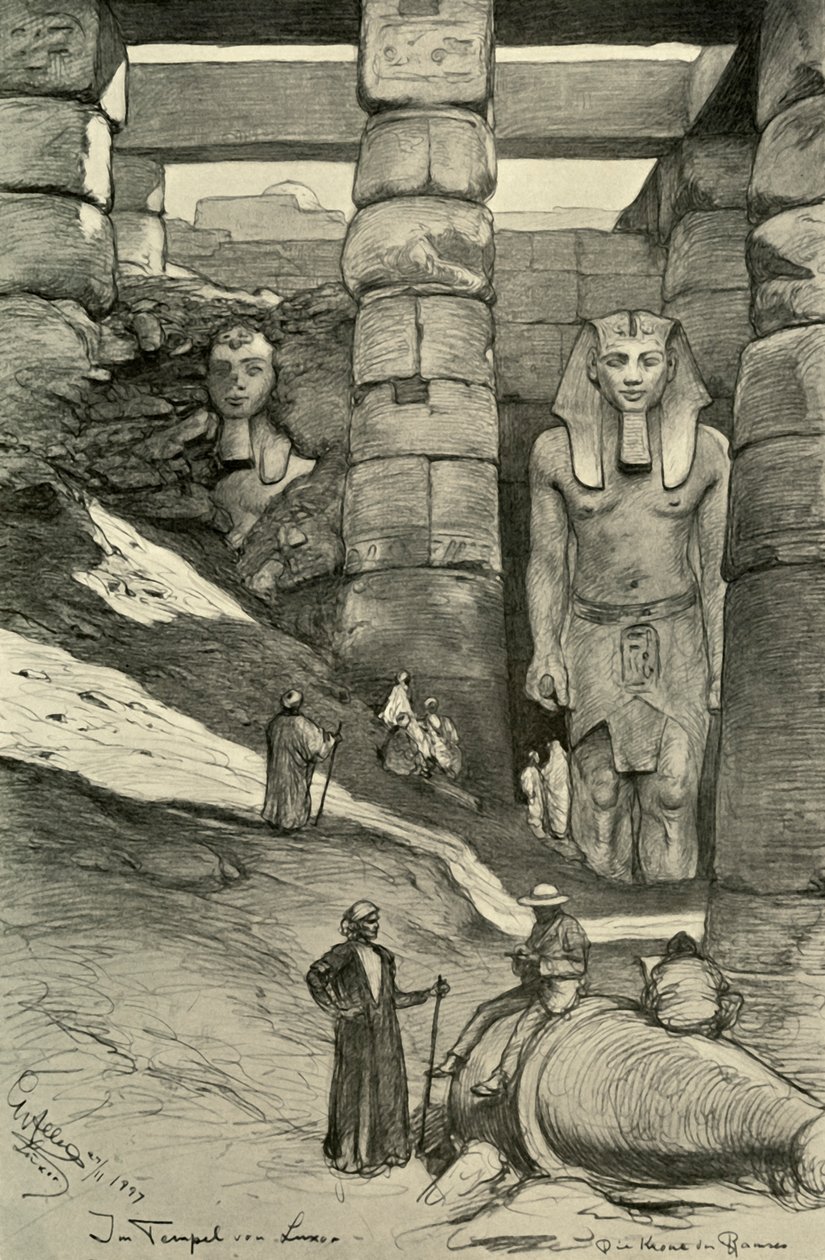 Szobrok a luxori templomban, Egyiptom, 1898. alkotó: Christian Wilhelm Allers
