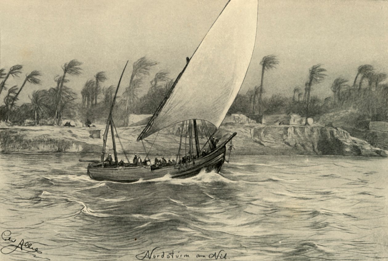 Vihar északról a Níluson, Egyiptom, 1898. alkotó: Christian Wilhelm Allers
