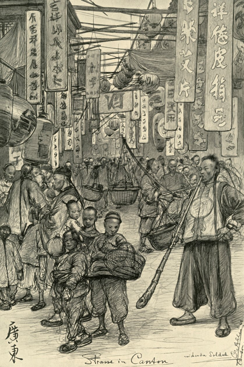 Utcai jelenet, Kanton, Kína, 1898. alkotó: Christian Wilhelm Allers