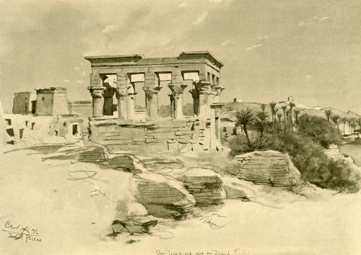 Ízisz temploma és Traianus kioszkja Philae szigetén, Egyiptom, 1898. alkotó: Christian Wilhelm Allers