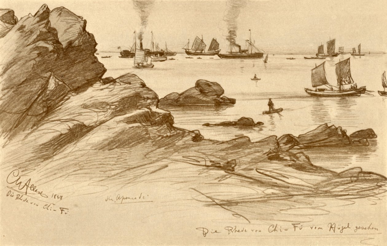 Chefoo utak a hegyek felől nézve, Kína, 1898. alkotó: Christian Wilhelm Allers