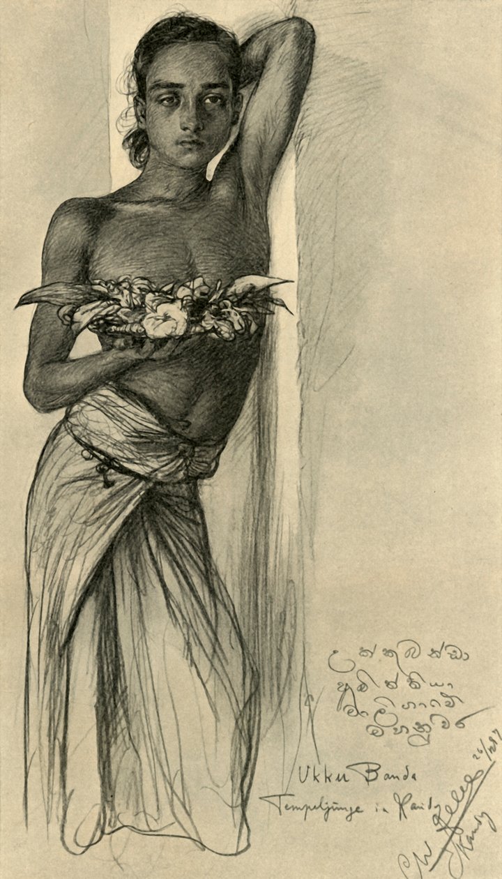 Ukku Banda, fiatal férfi a templomban, Kandy, Ceylon, 1898. alkotó: Christian Wilhelm Allers