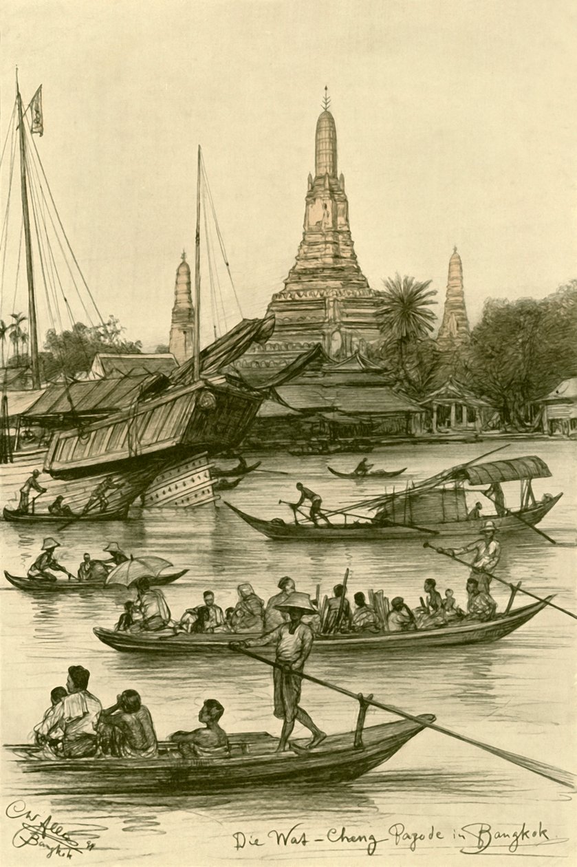 Wat Chaeng, Bangkok, Sziám, 1898. alkotó: Christian Wilhelm Allers