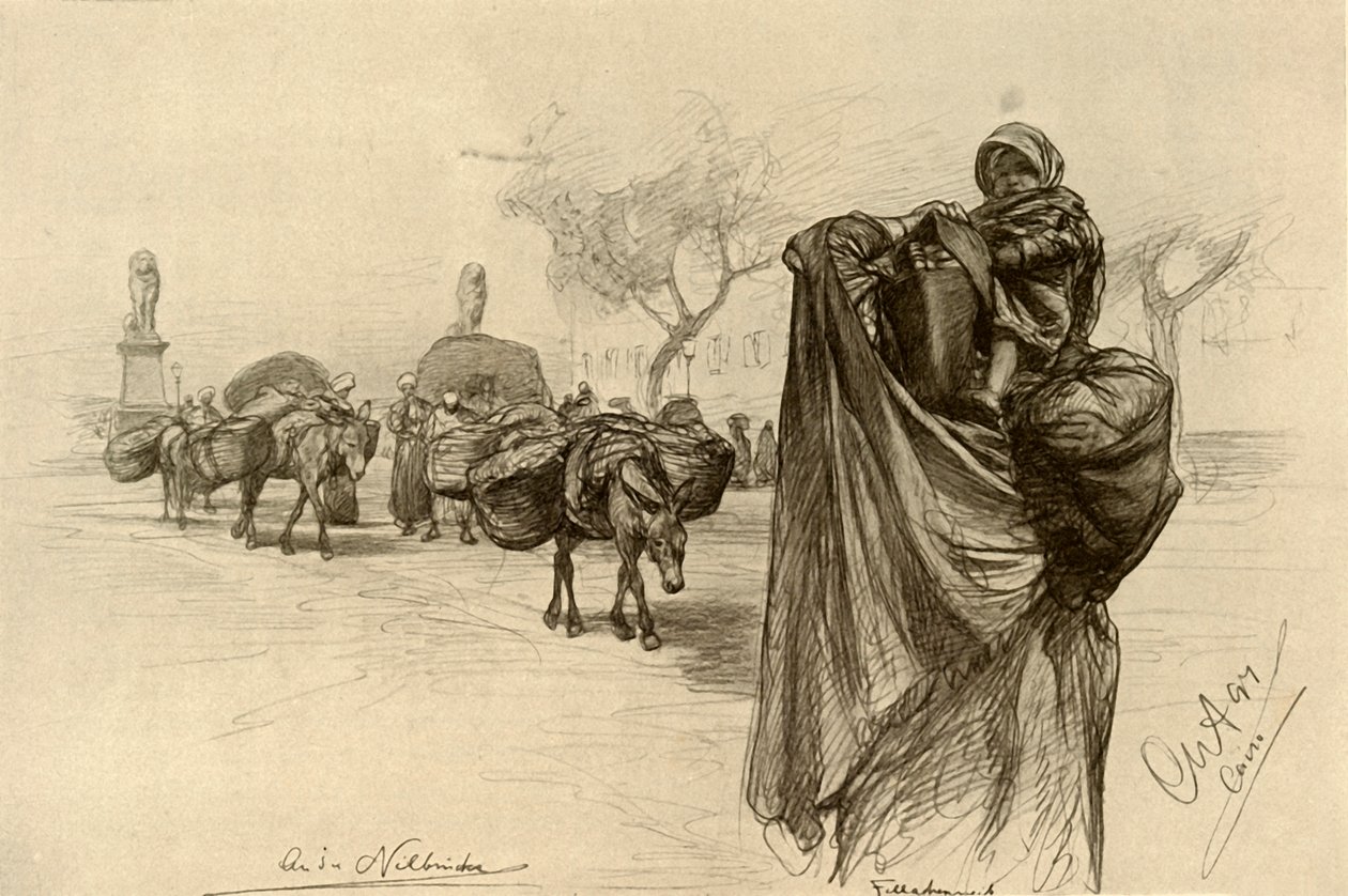 Nő és gyermek a Kobri el Gezira híd közelében, Kairó, 1898. alkotó: Christian Wilhelm Allers