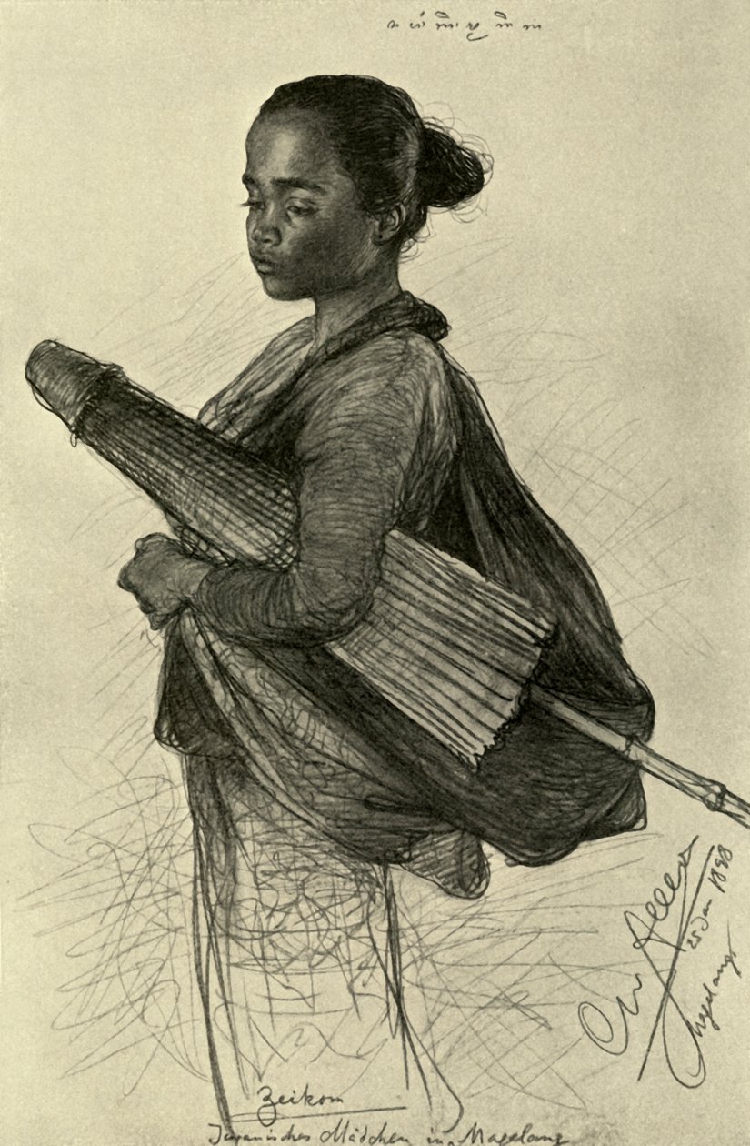 Fiatal nő napernyővel, Magalang, Java, 1898. alkotó: Christian Wilhelm Allers