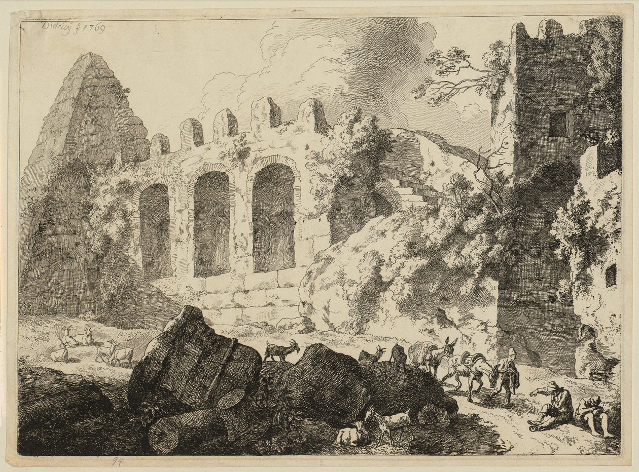 Nagy tájkép piramissal alkotó: Christian Wilhelm Ernst Dietrich