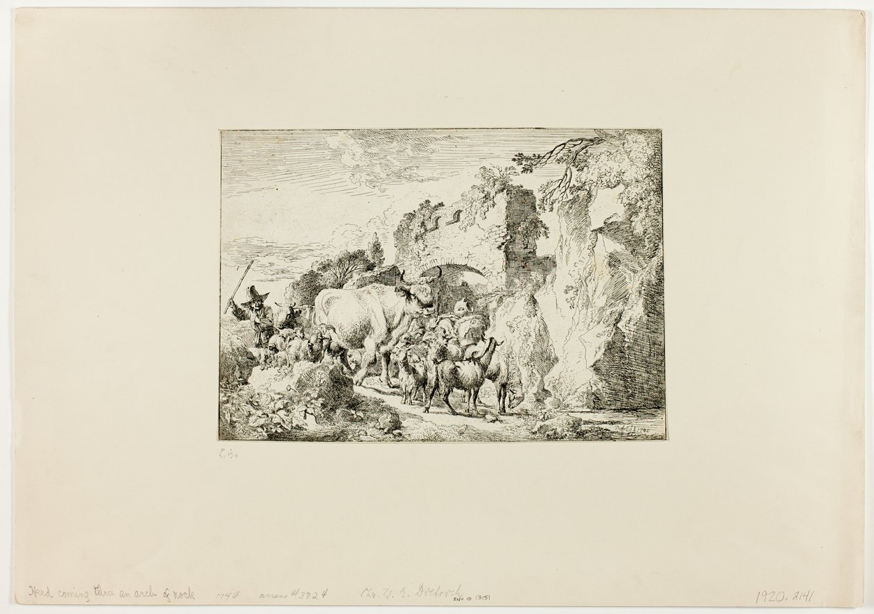 Csorda jön át egy sziklaíven alkotó: Christian Wilhelm Ernst Dietrich