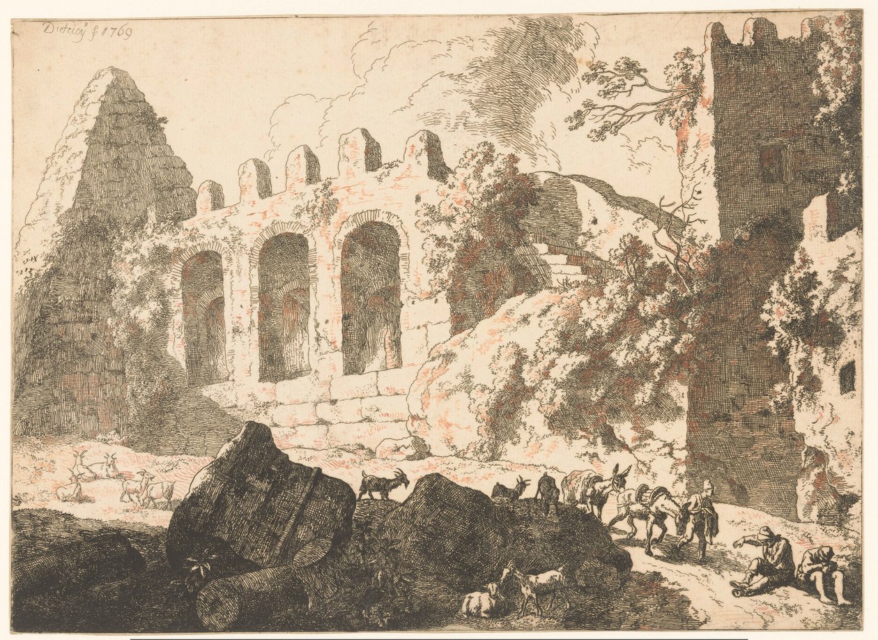 Táj romokkal és piramisokkal alkotó: Christian Wilhelm Ernst Dietrich