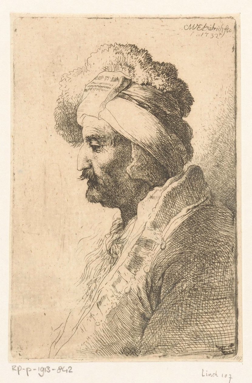 Lenézett férfi prémes sapkás alkotó: Christian Wilhelm Ernst Dietrich