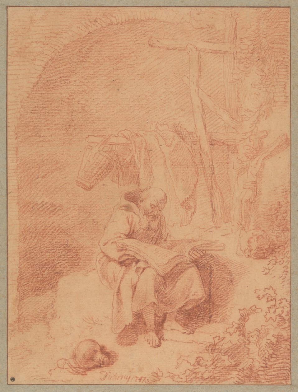 Der heilige Franziskus beim Lesen alkotó: Christian Wilhelm Ernst Dietrich