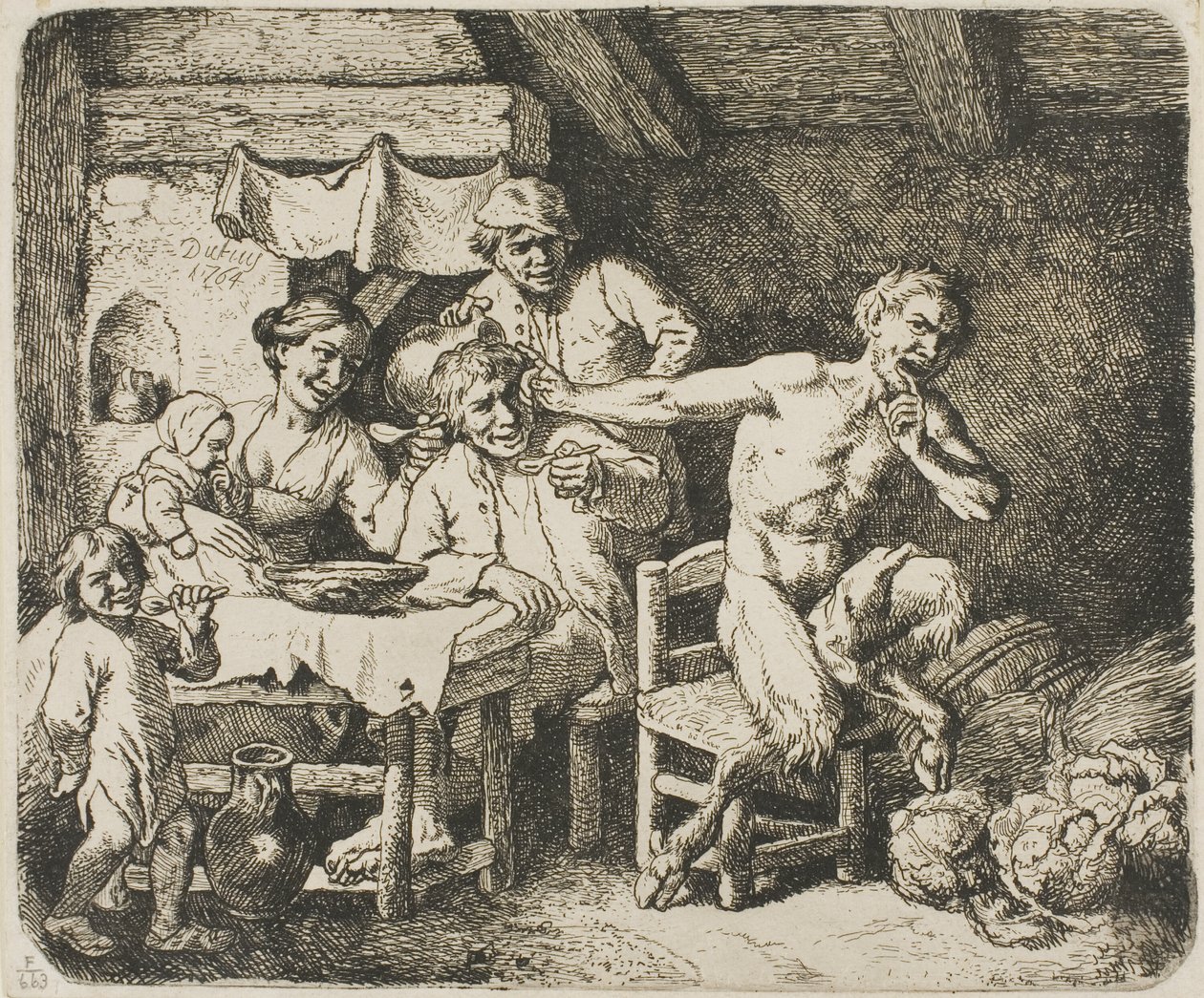 A szatír a parasztházban alkotó: Christian Wilhelm Ernst Dietrich