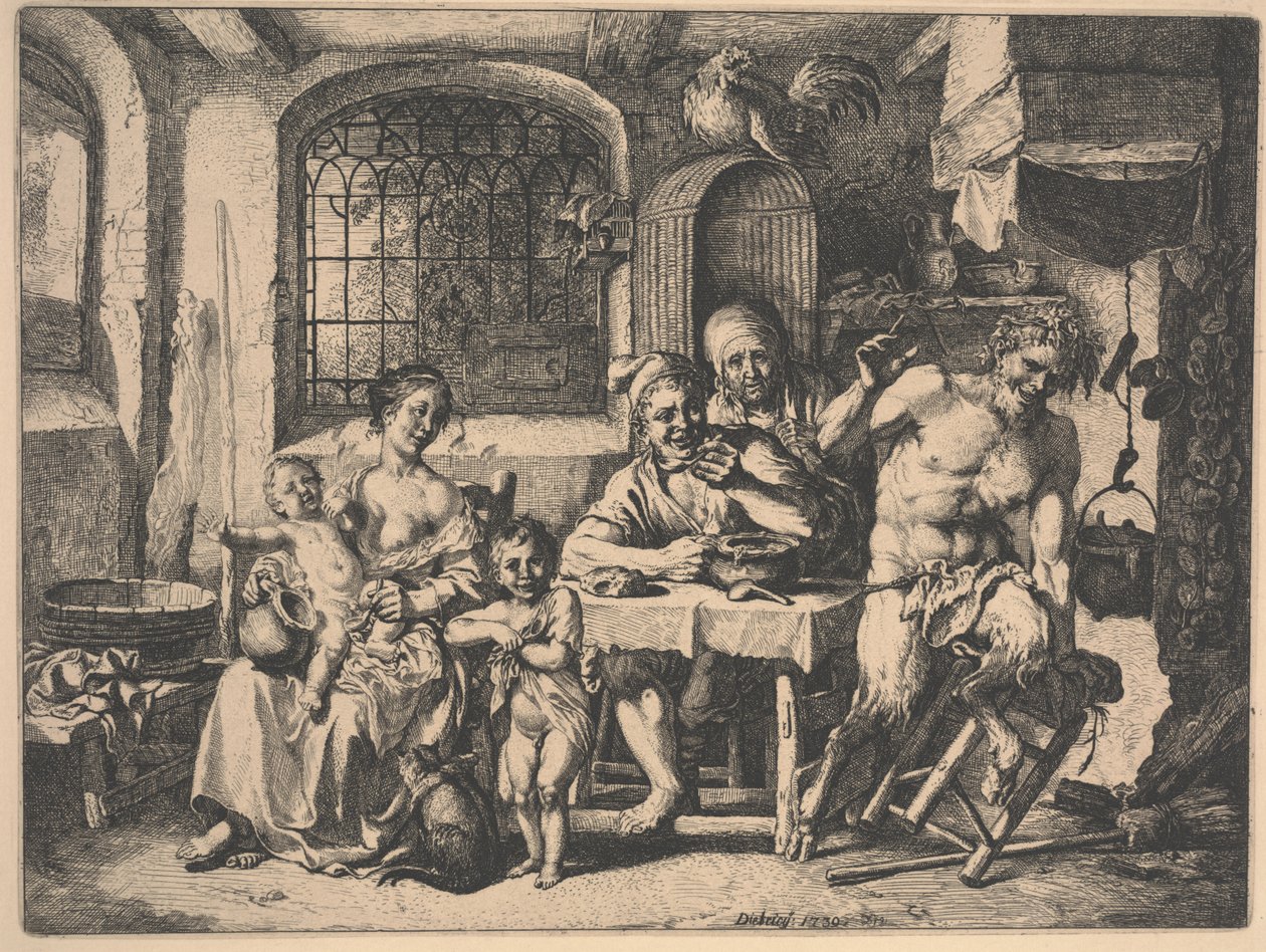 A szatír a parasztok házában alkotó: Christian Wilhelm Ernst Dietrich