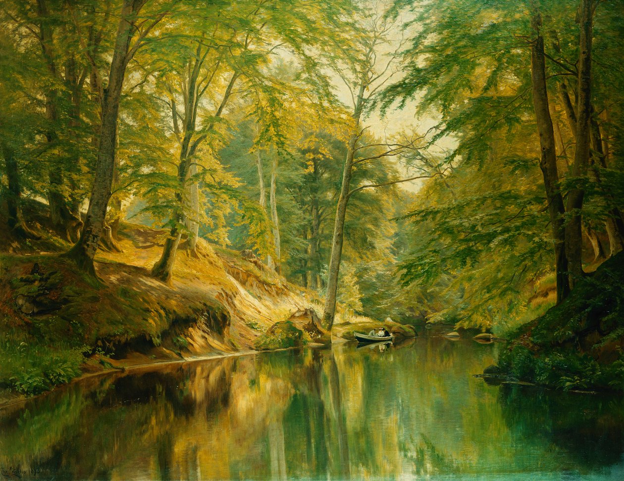 Erdős folyó táj alakokkal egy csónakban, 1893 alkotó: Christian Zacho