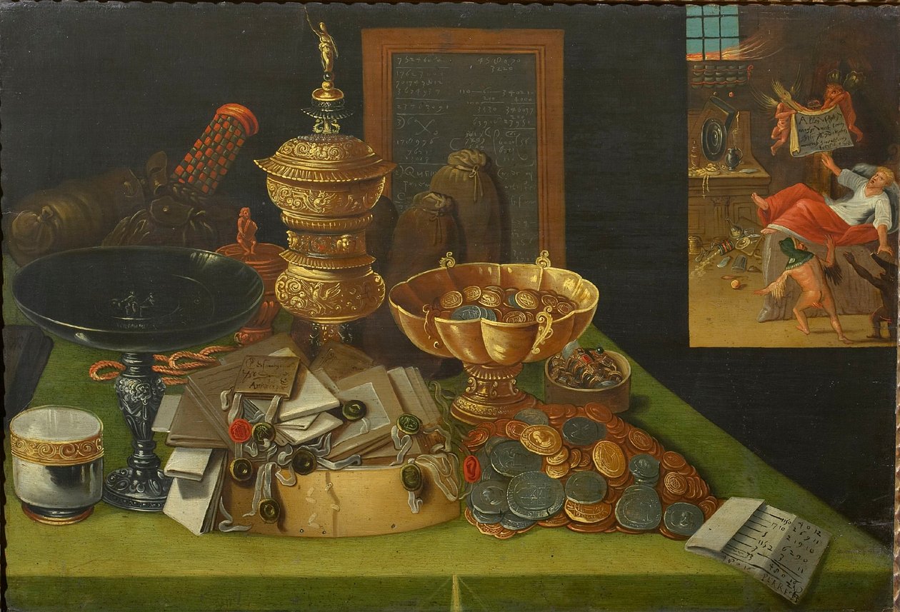 A világi gazdagság allegóriája a gazdag ember halálának jelenetével, kb. 1600. alkotó: Christian van den Perre