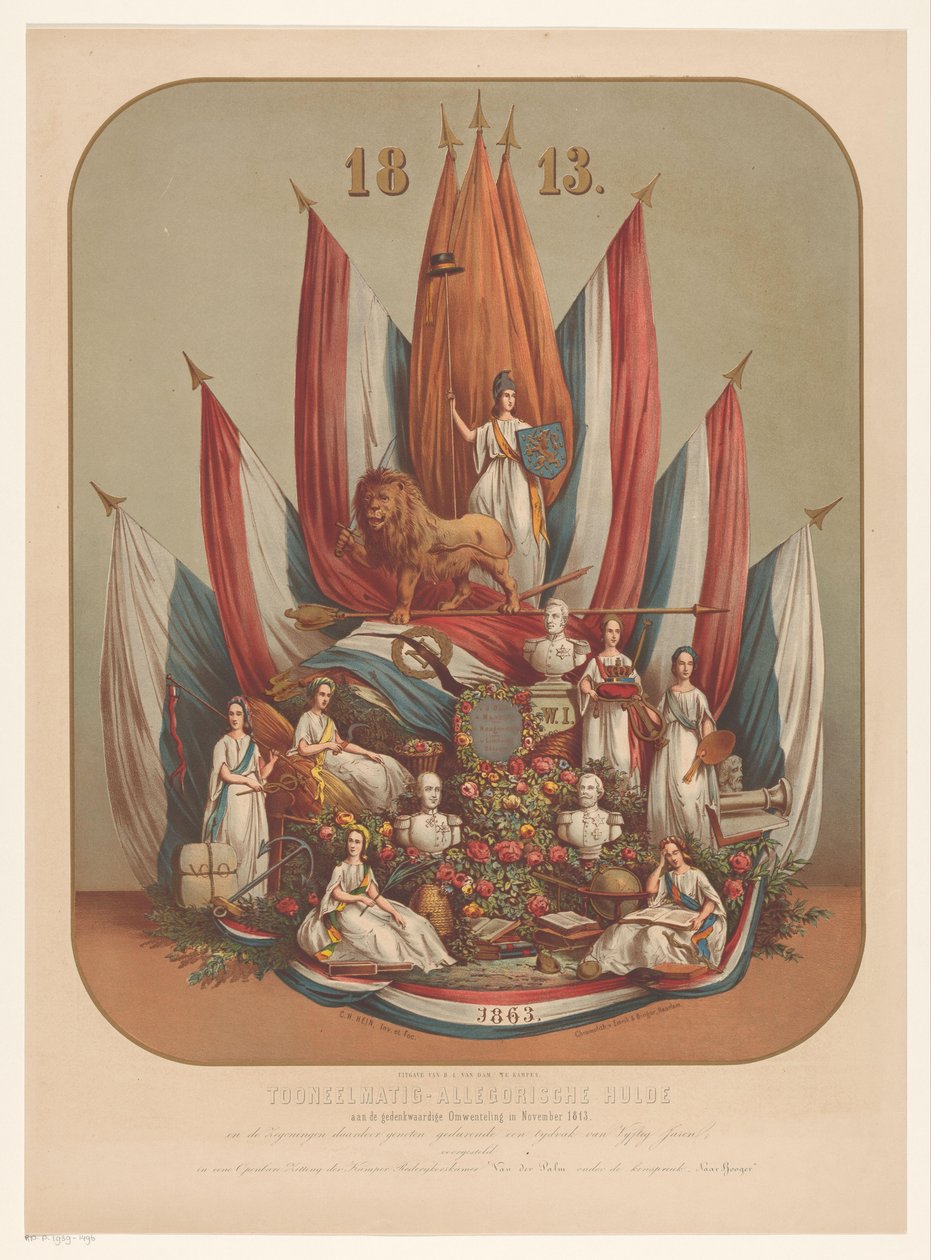 Allegorikus ábrázolás az emlékezetes 1813 novemberi forradalom emlékére Drámai-allegorikus tisztelgés az emlékezetes 1813. novemberi forradalom előtt (...) (cím a tárgyon) alkotó: Christianus Hendricus Hein