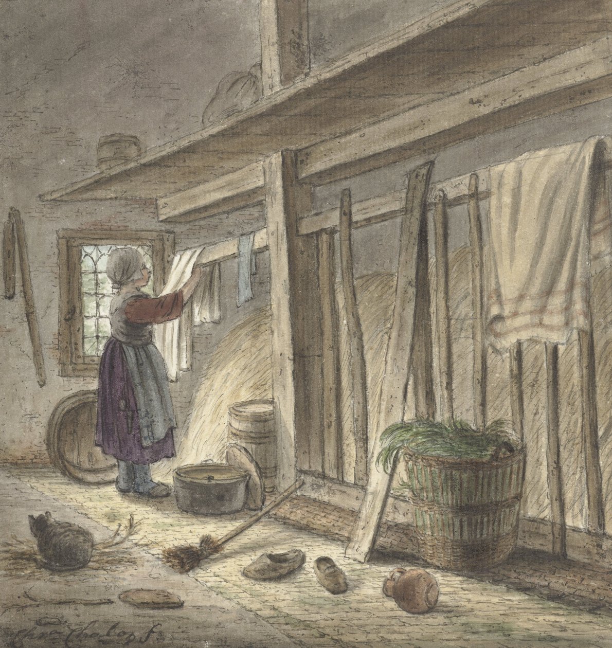 Istálló sarka, egy lánnyal lógó lánnyal (1772), Christina Chalon alkotó: Christina Chalon