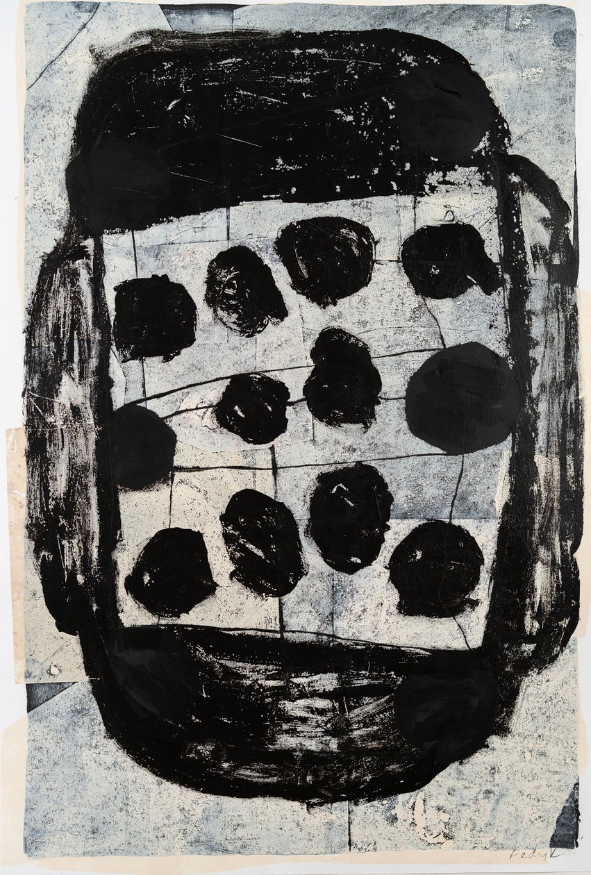 Particle Bounce, 2020 (mono print, kollázs és festék papírra) alkotó: Christina Fedyk
