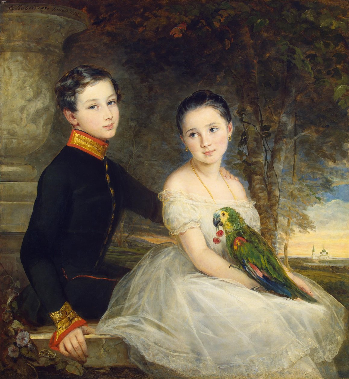 Gyerekek papagájjal Robertson, Christina (1796-1854) alkotó: Christina Robertson