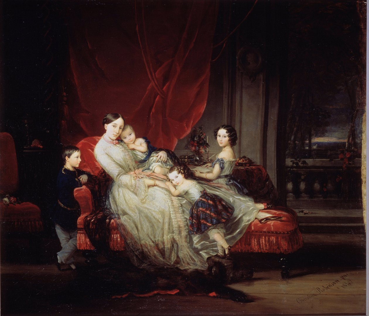 "Marie Nikolaievna orosz nagyhercegnő (1819-1876) portréja négy gyermekével (Marie, Nicolas, Eugenie és Eugene Bebe)" Christina Robertson (1796-1854) festménye, 1849 Állami Orosz Múzeum, Szentpétervár alkotó: Christina Robertson