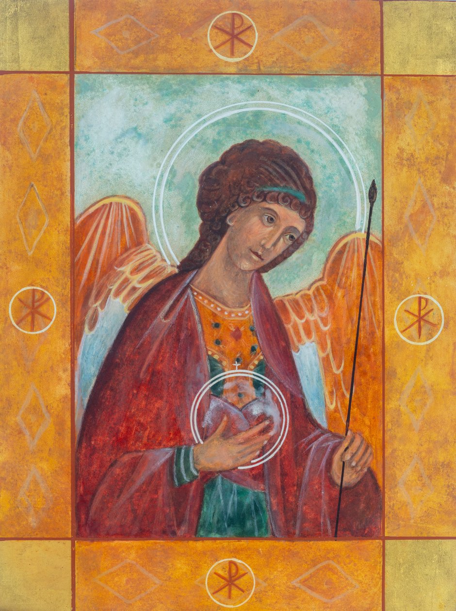 Mihály arkangyal, 2005 (tojástempera, levélarany, fa) alkotó: Christine Hales