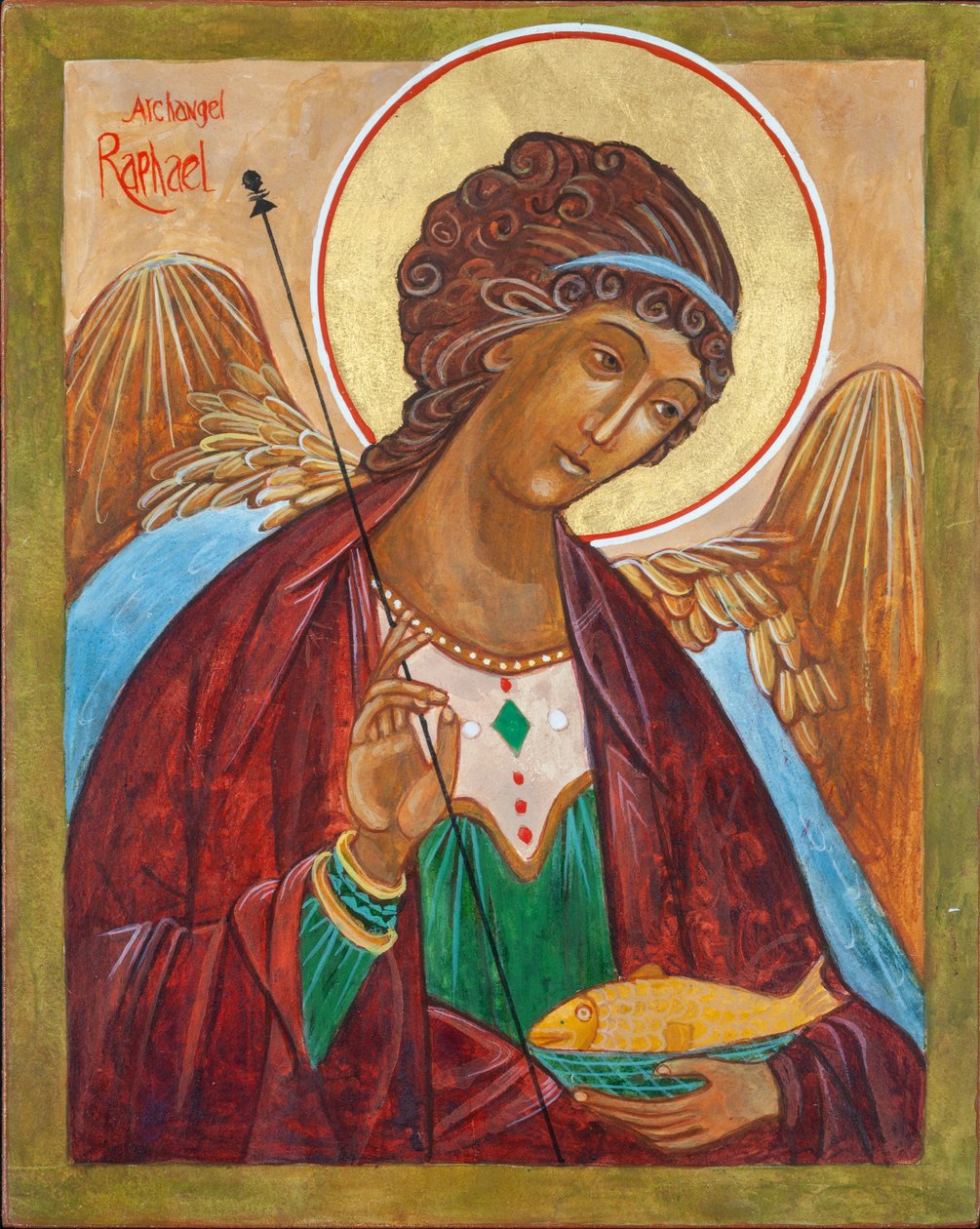 Raffaello arkangyal ikon, 2000 (tojástempera, fa, levélarany) alkotó: Christine Hales
