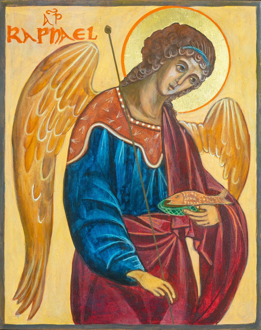 Raffaello arkangyal ikon, 2019 (tojástempera, levélarany, fa) alkotó: Christine Hales