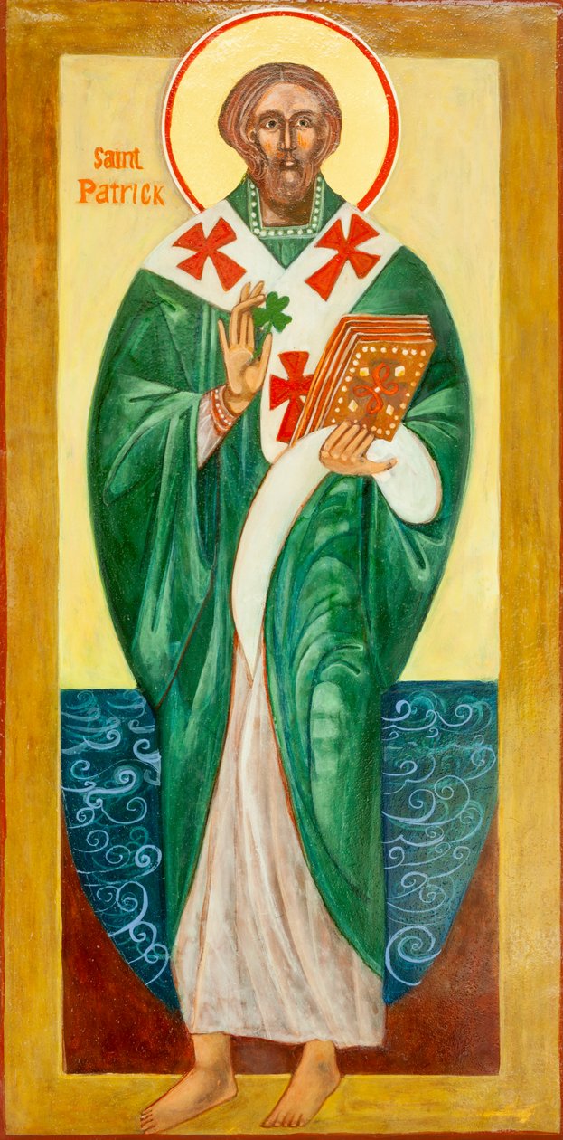 Szent Patrik ikon, 2000 (tojástempera, levélarany, fa) alkotó: Christine Hales