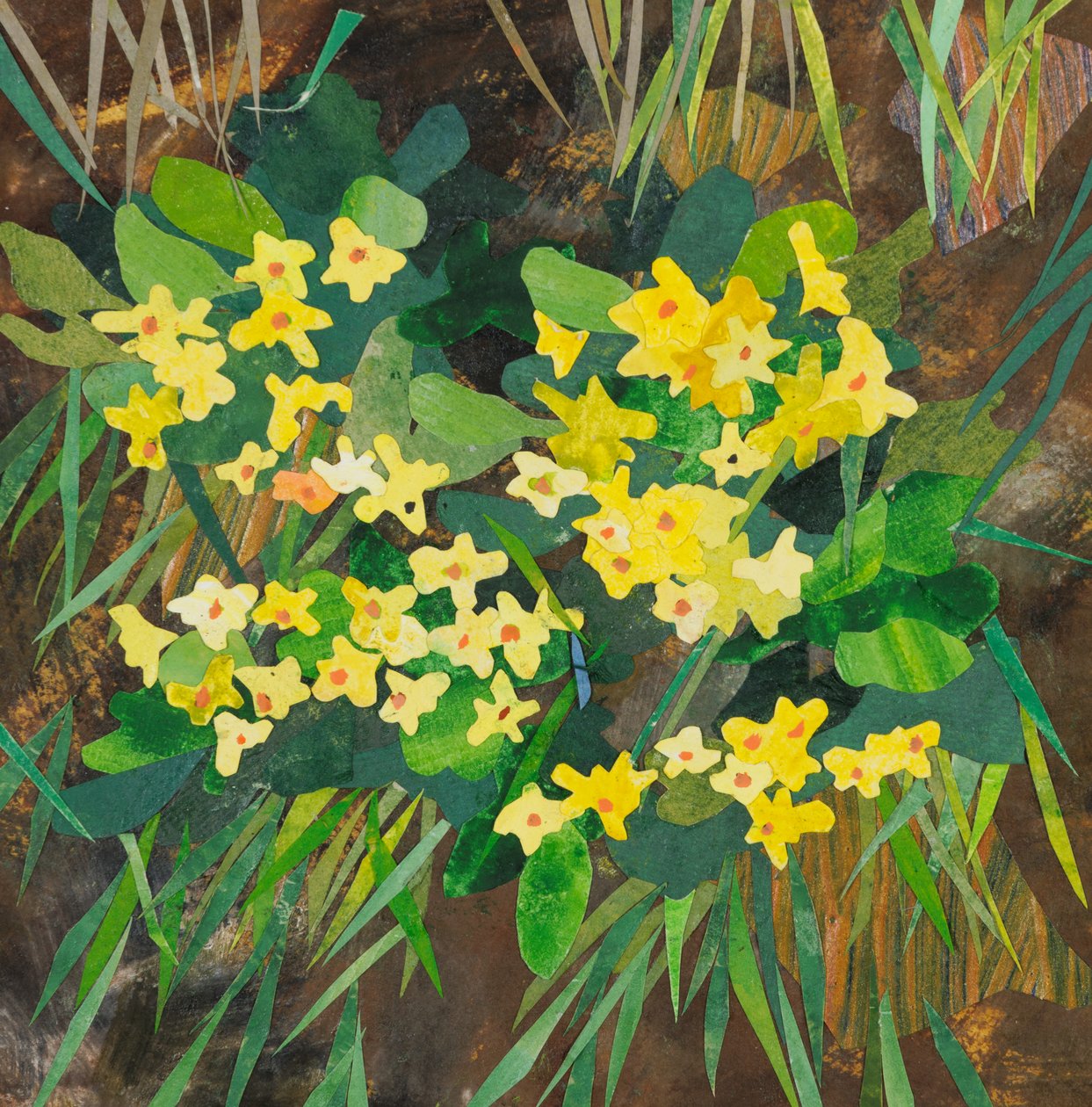 Southolt Primroses, 2025 (akvarell festett papírkollázs) alkotó: Christine McKechnie