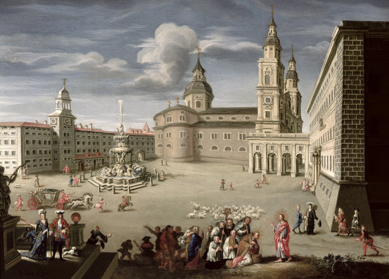 Krisztus áldja meg Salzburg lakosságát alkotó: Christof Lederwasch