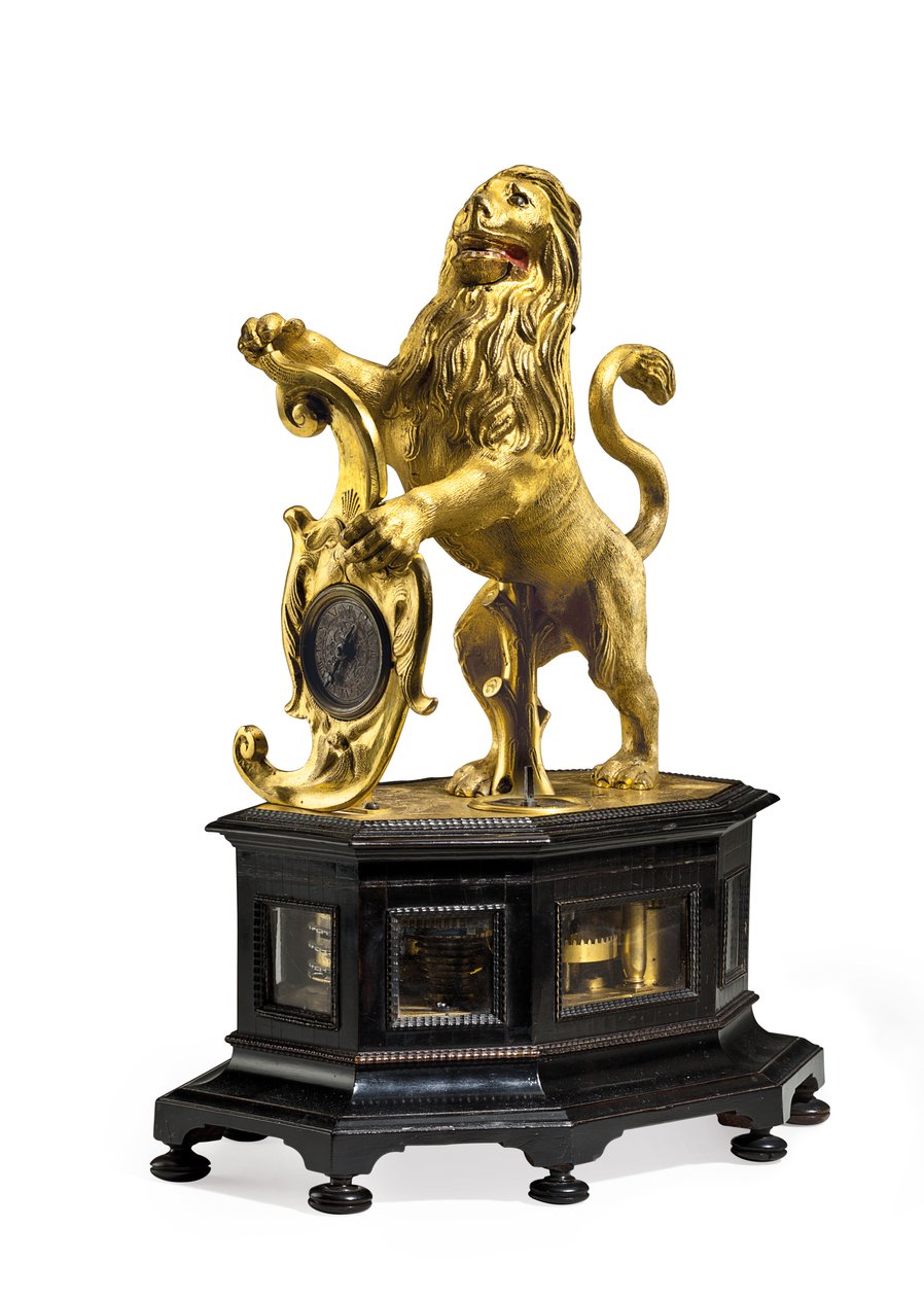 Feltűnő és automata oroszlánóra, 1640 körül (aranyozott sárgaréz és ébenfa) alkotó: Christoff Miller