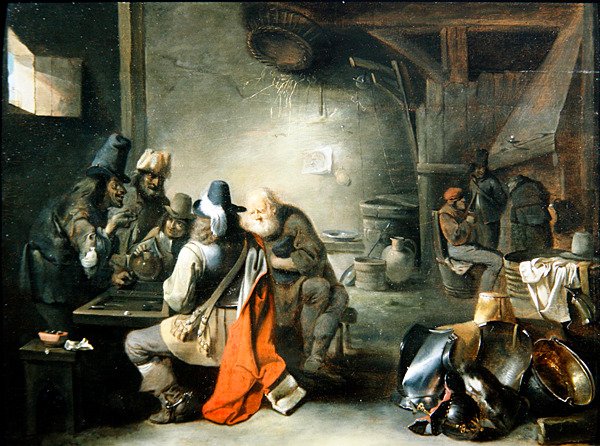 Backgammont játszó figurák csoportja (olaj a panelen) alkotó: Christoffel Jacobsz van der Lamen