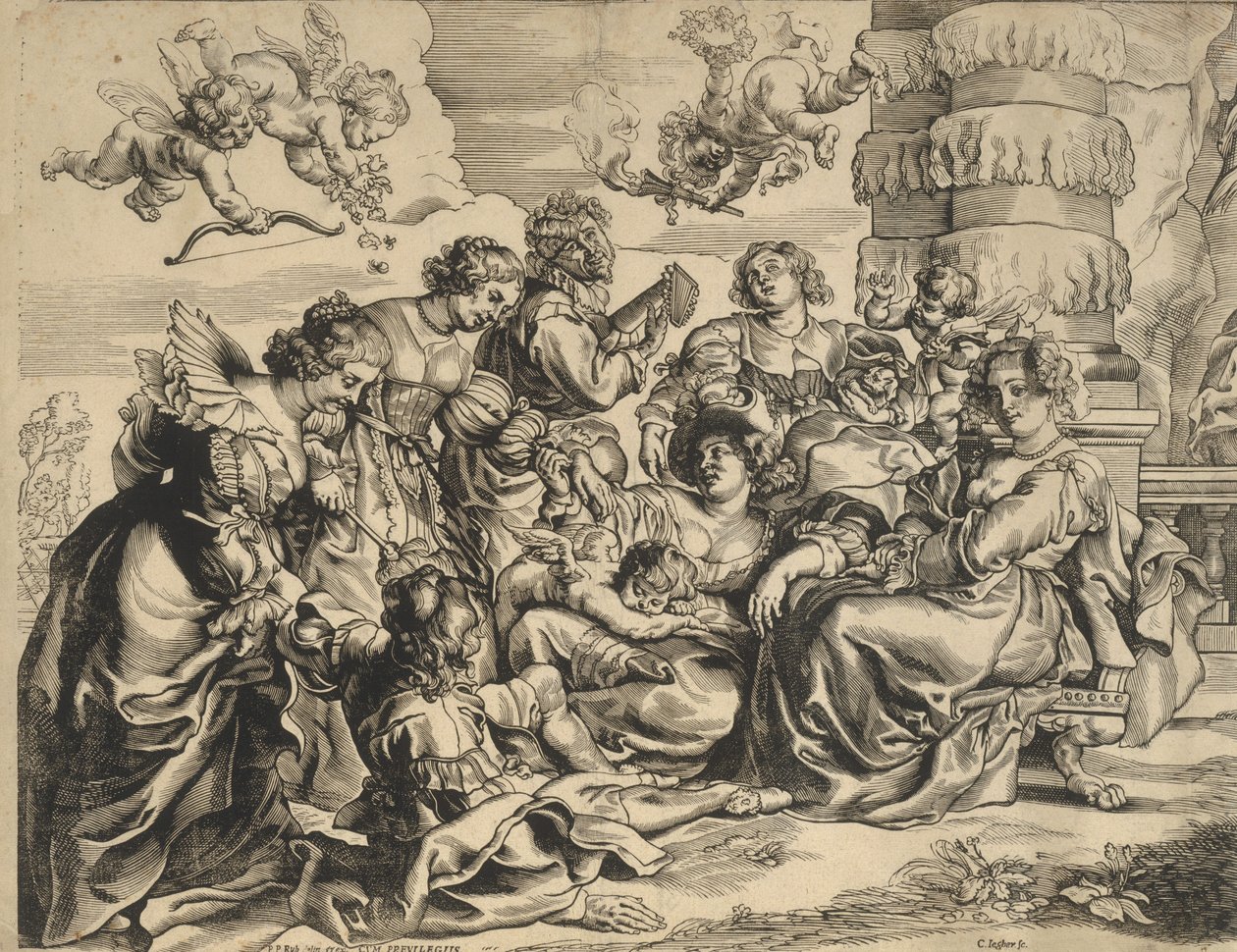 A szerelem kertje bal oldali háztömb, 1630-as évek. alkotó: Christoffel Jegher