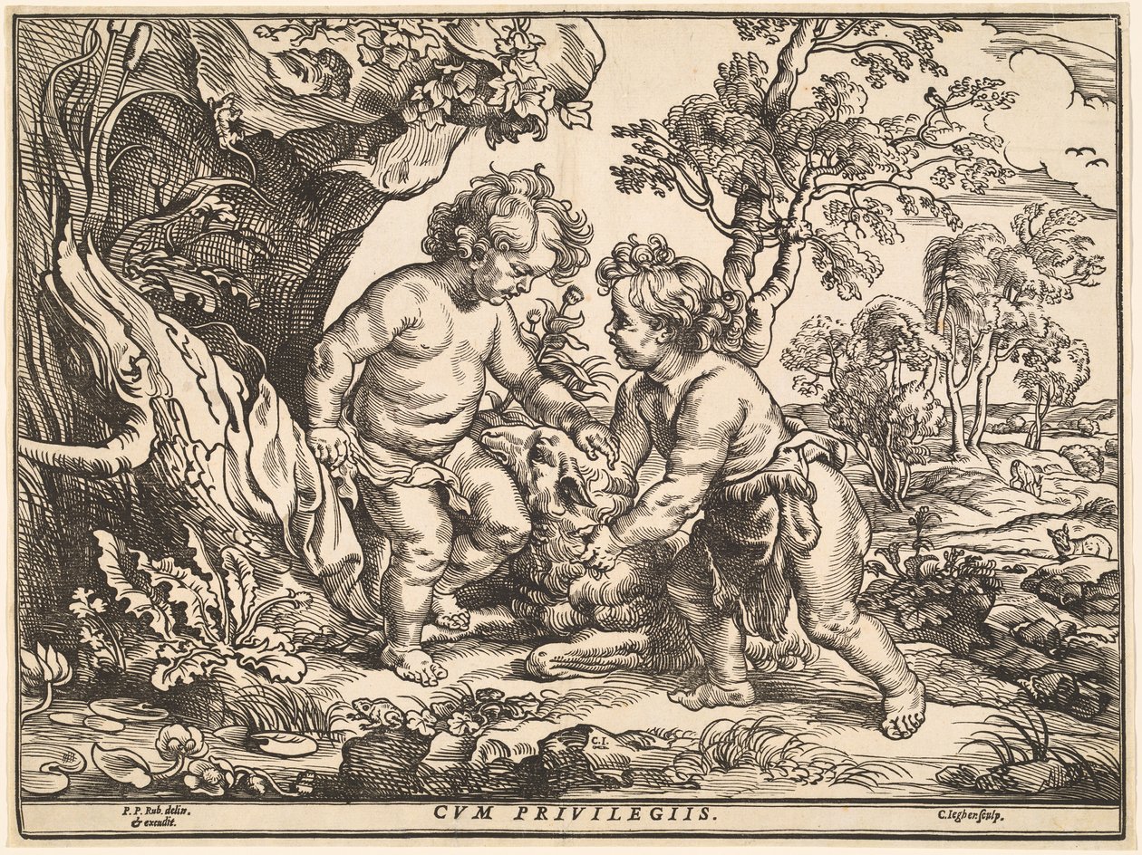 A csecsemő Krisztus és Szent János játszik a báránnyal alkotó: Christoffel Jegher after Sir Peter Paul Rubens