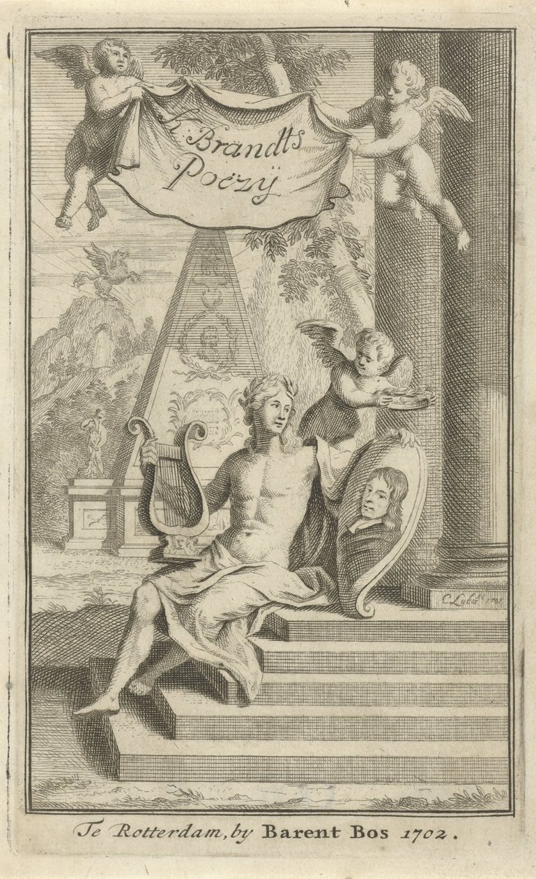 Apollo Caspar Brandt portréjával Címlap ehhez: K. Brandt, Poëzy, 1705 alkotó: Christoffel Lubienitzki