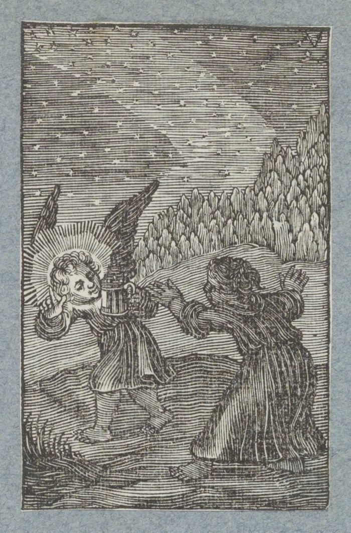 Angyal lámpás mutatja a gyermek az utat Pia Desideria (sorozat címe) alkotó: Christoffel van Sichem (II)