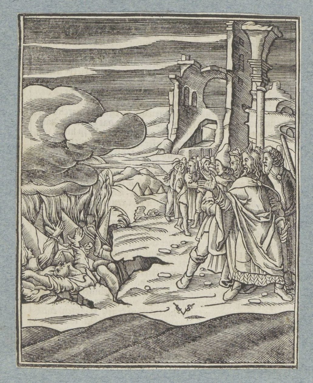 Korát, Dátánt, Abirámot és családjaikat elnyeli a föld alkotó: Christoffel van Sichem (II)