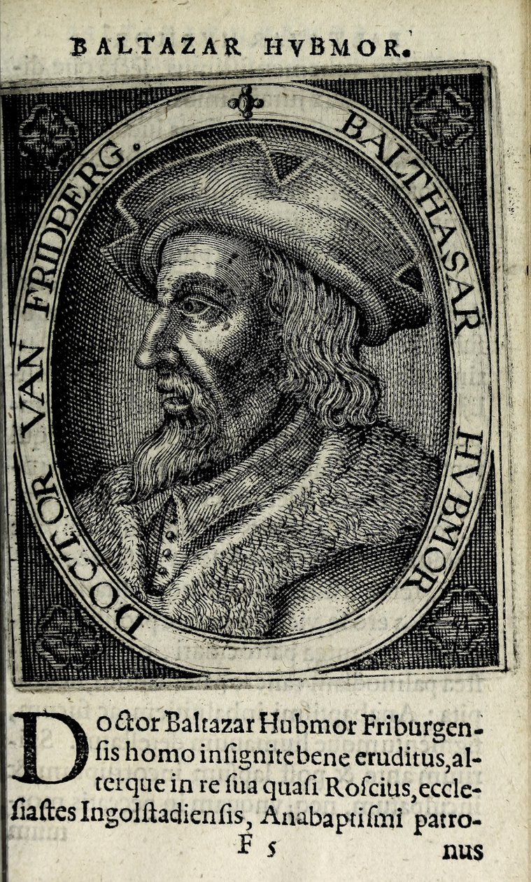Balthasar Hubmaier, illusztráció az „Apocalypsis insignium aliquot heresiarcharum”-ból, Hendrik van Haestens, Amszterdam alkotó: Christoffel van the Elder Sichem