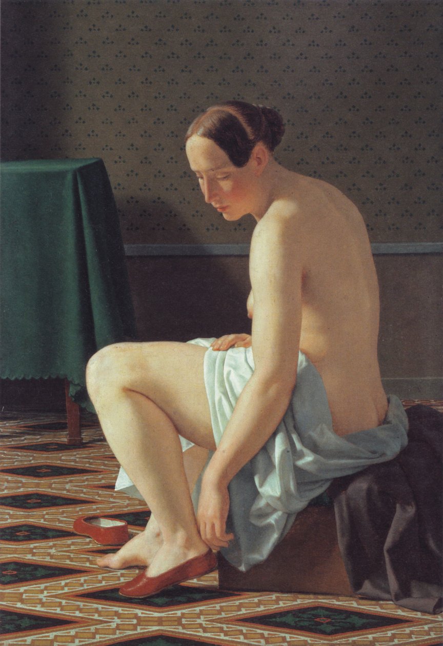 Nincs nő, aki éppen húzza a papucsot alkotó: Christoffer Wilhelm Eckersberg