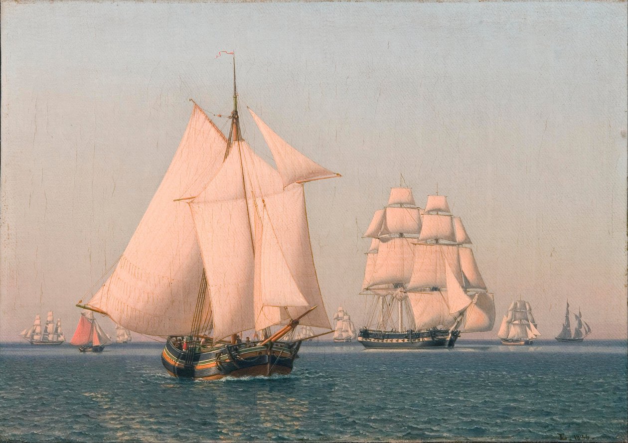 Hajók vitorláznak enyhe szellőben, tiszta nyári délután alkotó: Christoffer Wilhelm Eckersberg