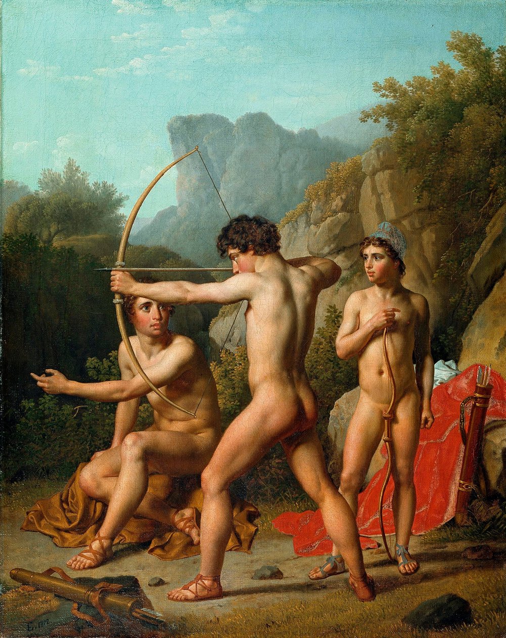 Három spártai fiú íjászkodik alkotó: Christoffer Wilhelm Eckersberg