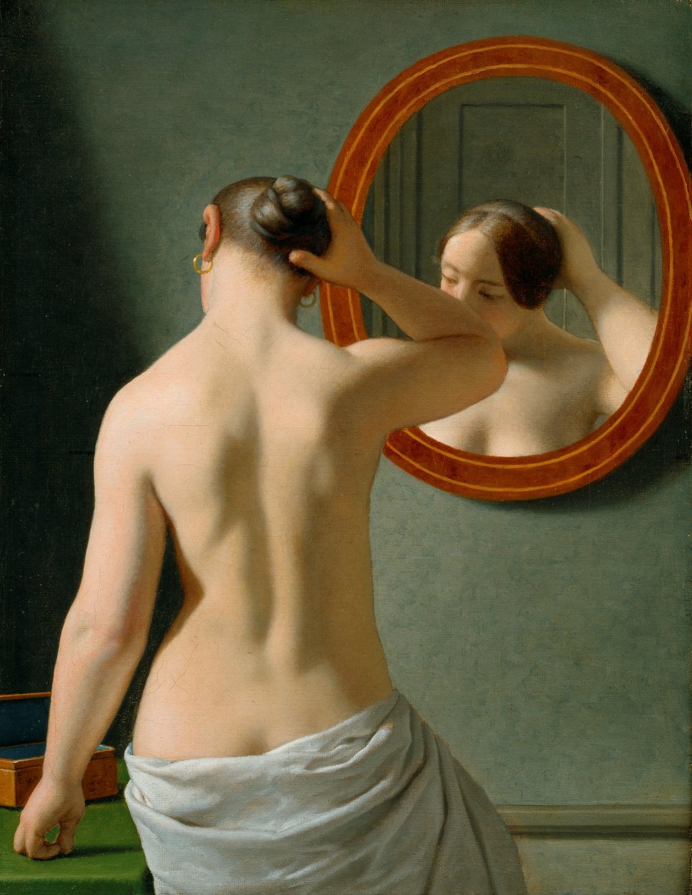 Egy meztelen nő, aki a haját csinálja a tükör előtt alkotó: Christoffer Wilhelm Eckersberg