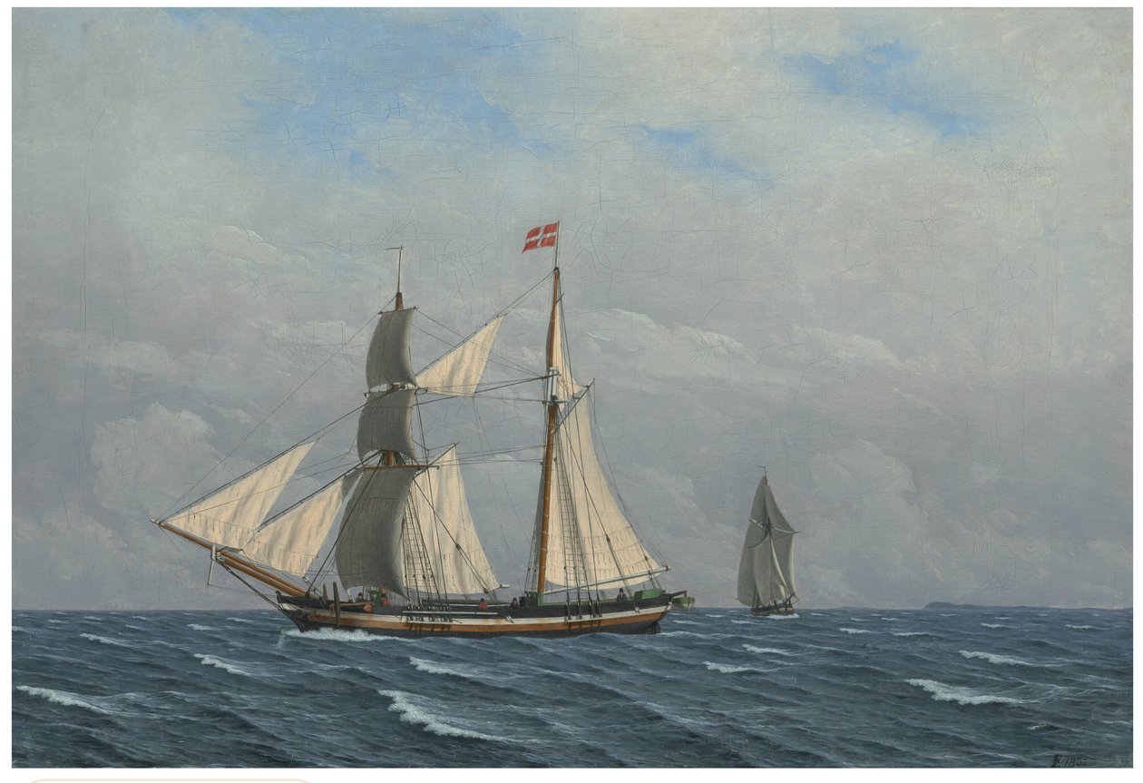 Vitorlás hajó teli vitorlákkal (En skonnert for fulde sejl) alkotó: Christoffer Wilhelm Eckersberg