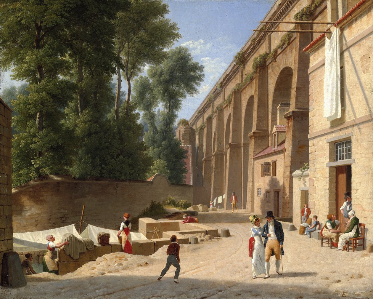 Dán:  A Párizs melletti Arcueil-ben lévő vízvezeték alatti tájkép. alkotó: Christoffer Wilhelm Eckersberg