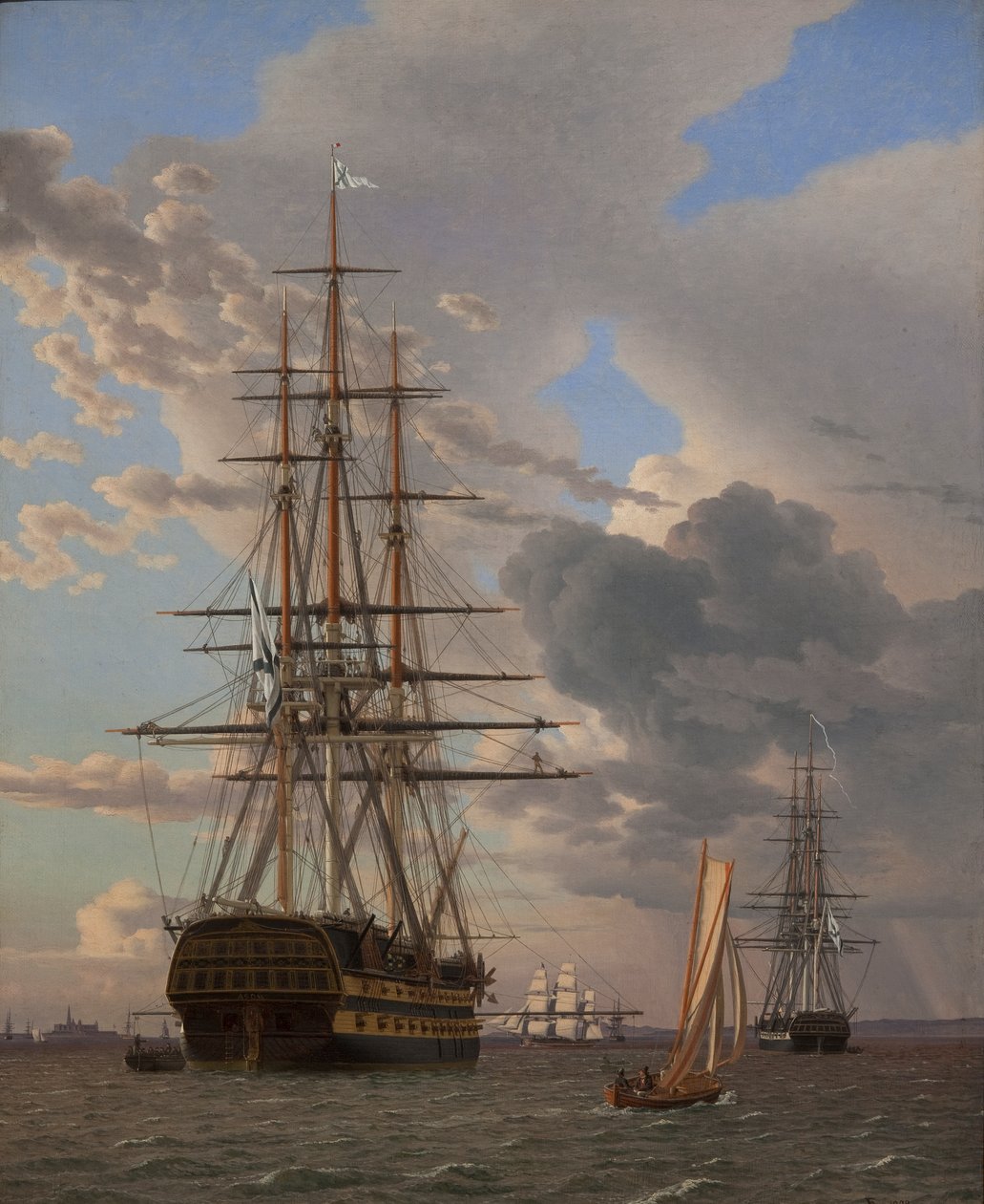 Az "Asow" vonal orosz hajója és egy fregatt horgonyban Elsinore útjain alkotó: Christoffer Wilhelm Eckersberg