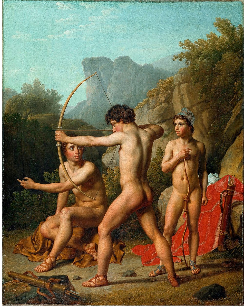 Három spártai fiú gyakorolja az íjászatot alkotó: Christoffer Wilhelm Eckersberg