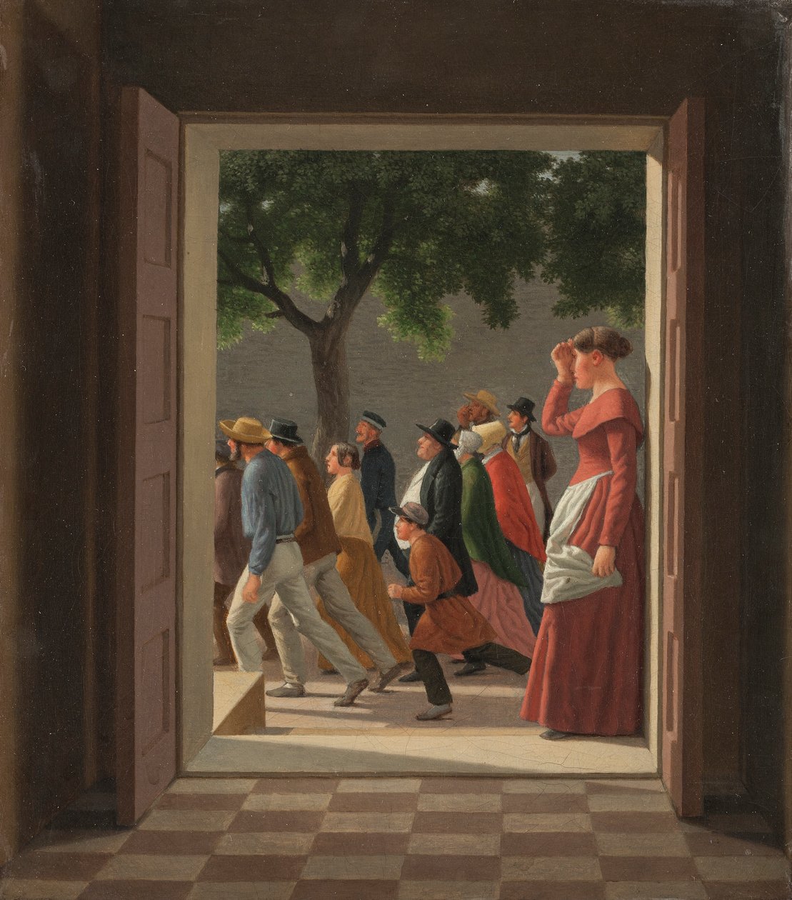Kilátás egy ajtón keresztül a futó figurákra alkotó: Christoffer Wilhelm Eckersberg