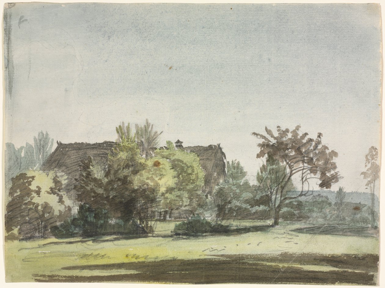 Parasztház a fák mögött, c. 1790. alkotó: Christoph Nathe