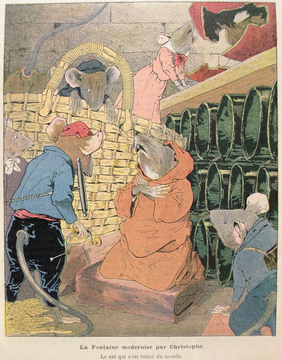 Illusztráció: A patkány, aki kivonult a társadalomból a mesékből, Jean de La Fontaine (1621-95) 1902 (színes metszet) alkotó: Christophe 1856 1945 Christophe 1856 1945